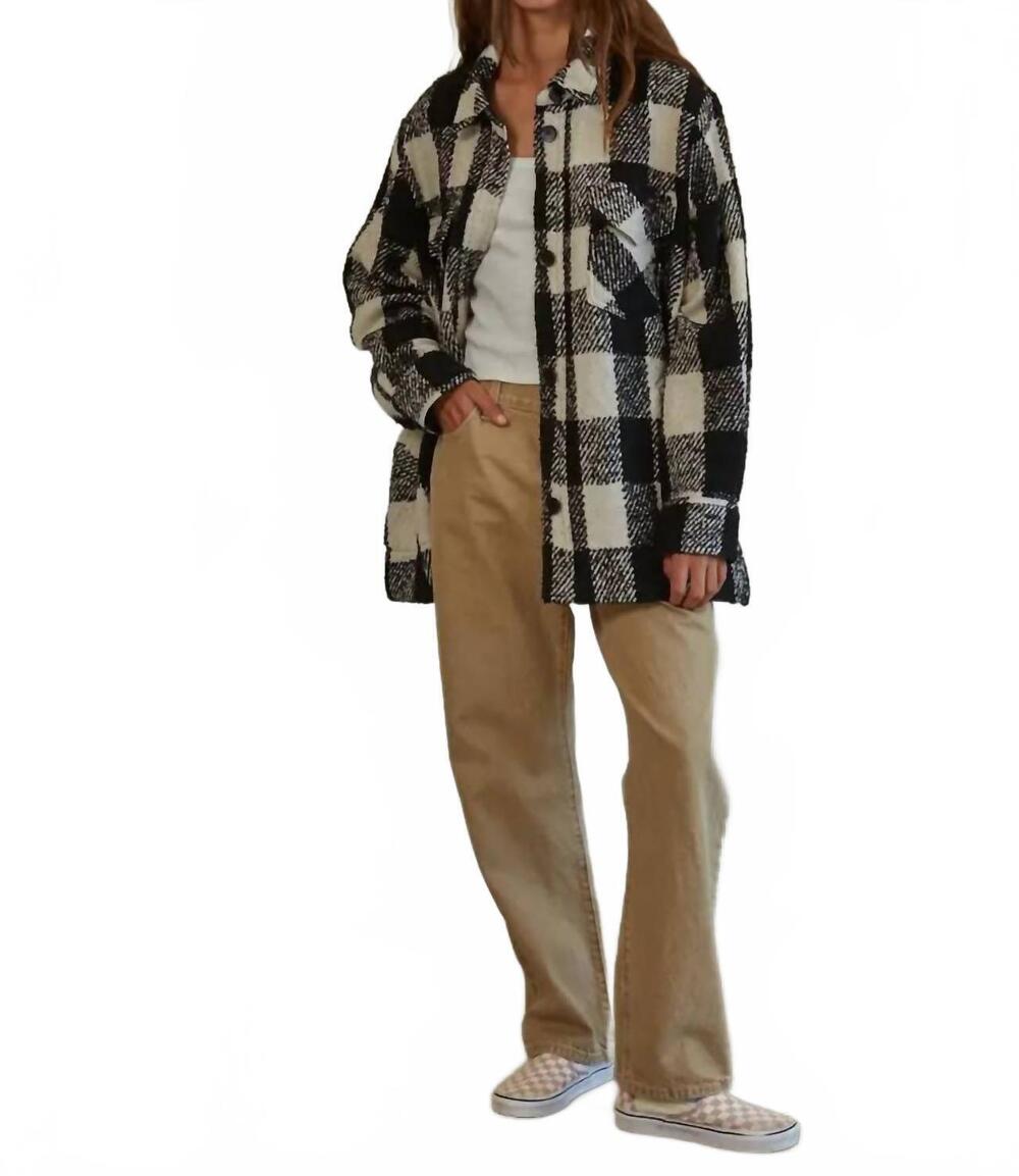 NEW BY TOGETHER woven buffalo check jacket in cream/ black